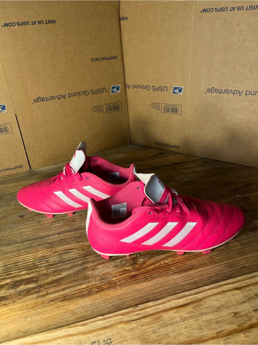 adidas Hot Pink Soccer Cleats with White Stripes